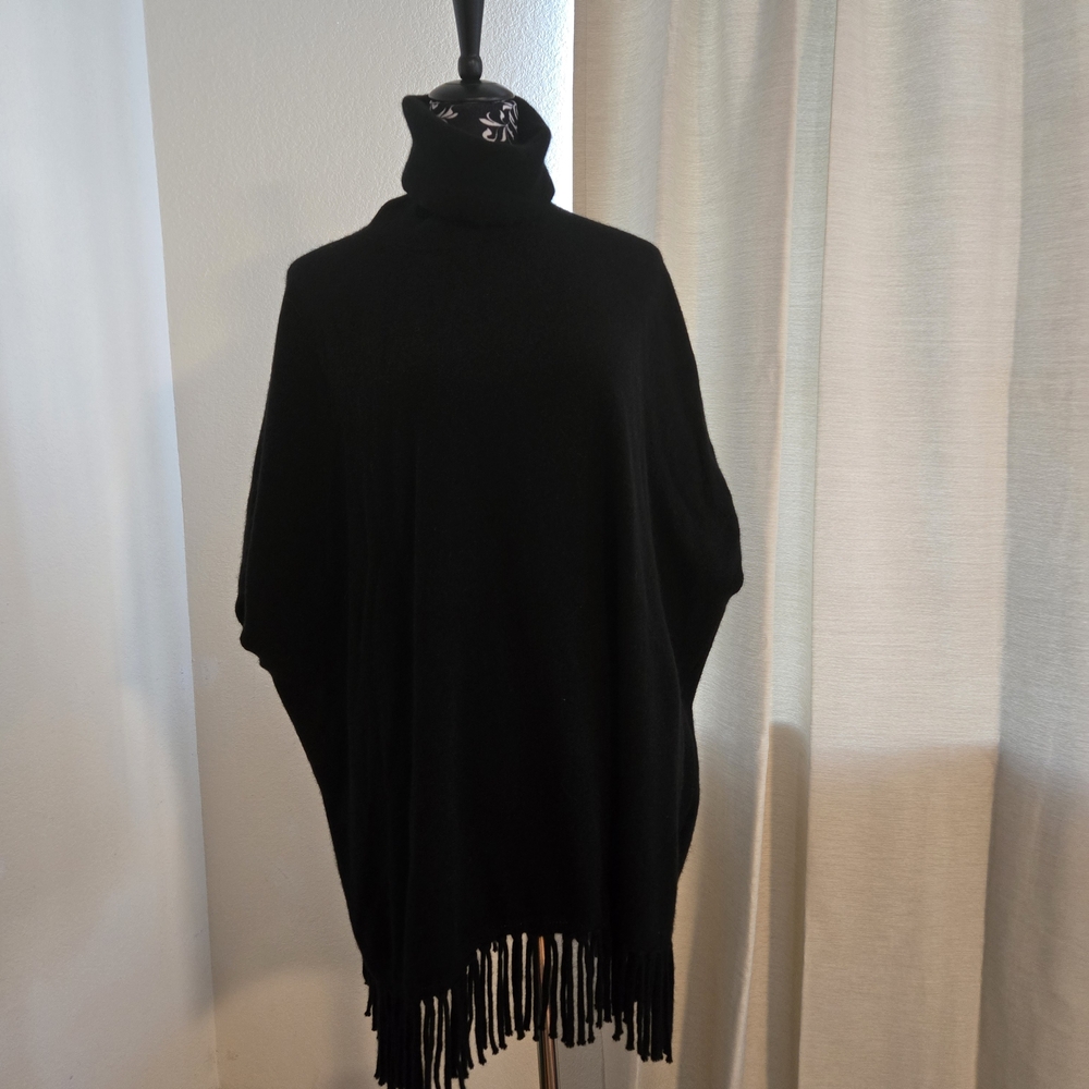 Neiman Marcus Black Poncho with Fringe